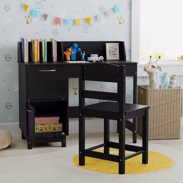 Costway Modern Black Childrens Study Desk and Chair Set