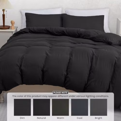 Pamposh Reversible Microfibre Single Duvet Cover Set in Black, W/D/H: 135 x 200 cm with 50 x 75 cm Pillowcase – 3