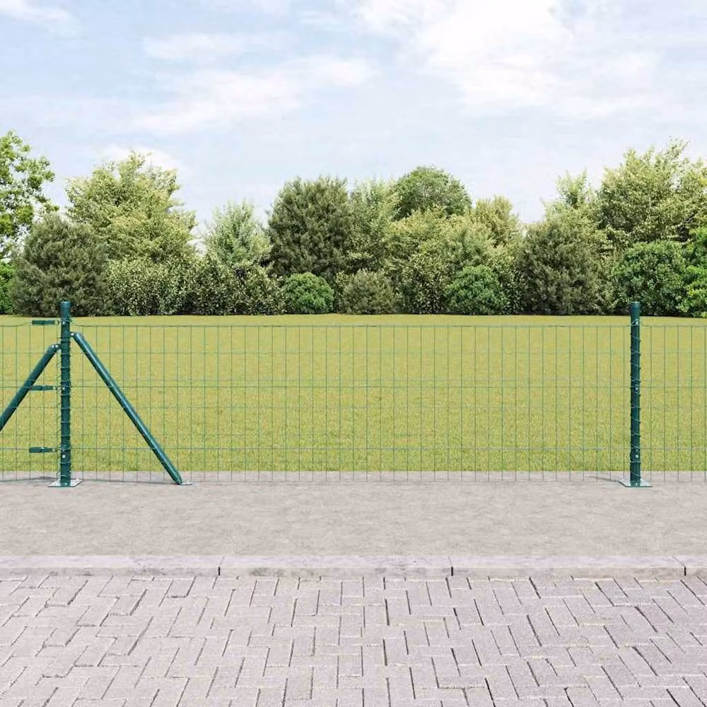 Berkfield Home Euro Fence with 13 Flanged Posts, Green Galvanised Steel, 0.4 x 50 m – 2