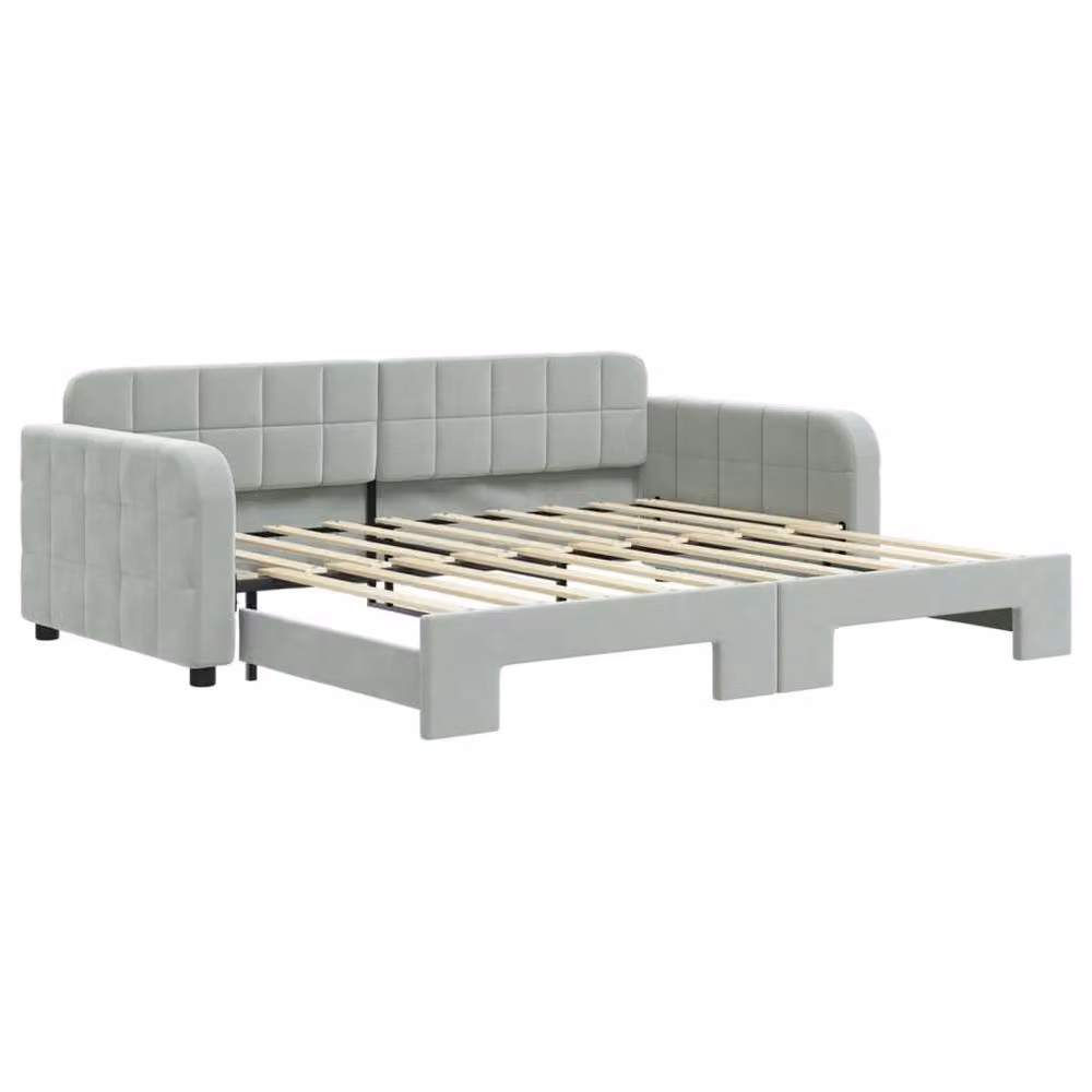 Berkfield Home Modern Velvet Daybed with Trundle in Light Grey, W/D/H: 90 x 190 cm – 2
