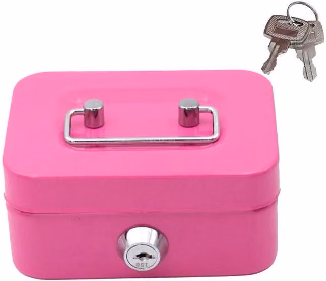 FLAVORA Pink Metal Lockable Cash Box with Handles for Secure Money Storage – 1