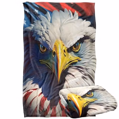 JQ Licensing James Piazza Red, White and Blue Eagle Silky Touch Super Soft Fleece Throw Blanket, W: 91 cm, D: 147 cm