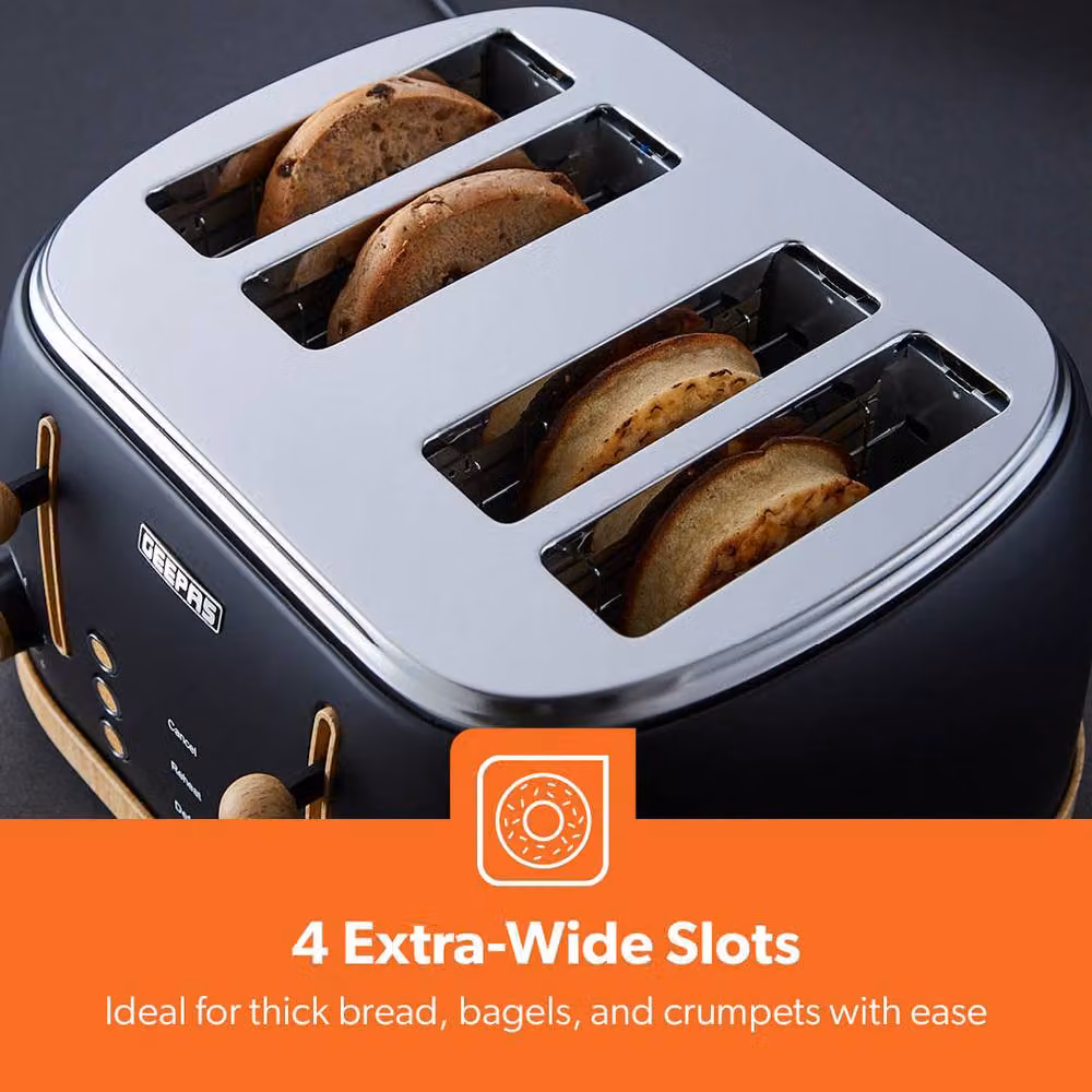 Geepas NordiQ 4 Slice Toaster with Wood Effect Finish and Dual Controls, Black – 4
