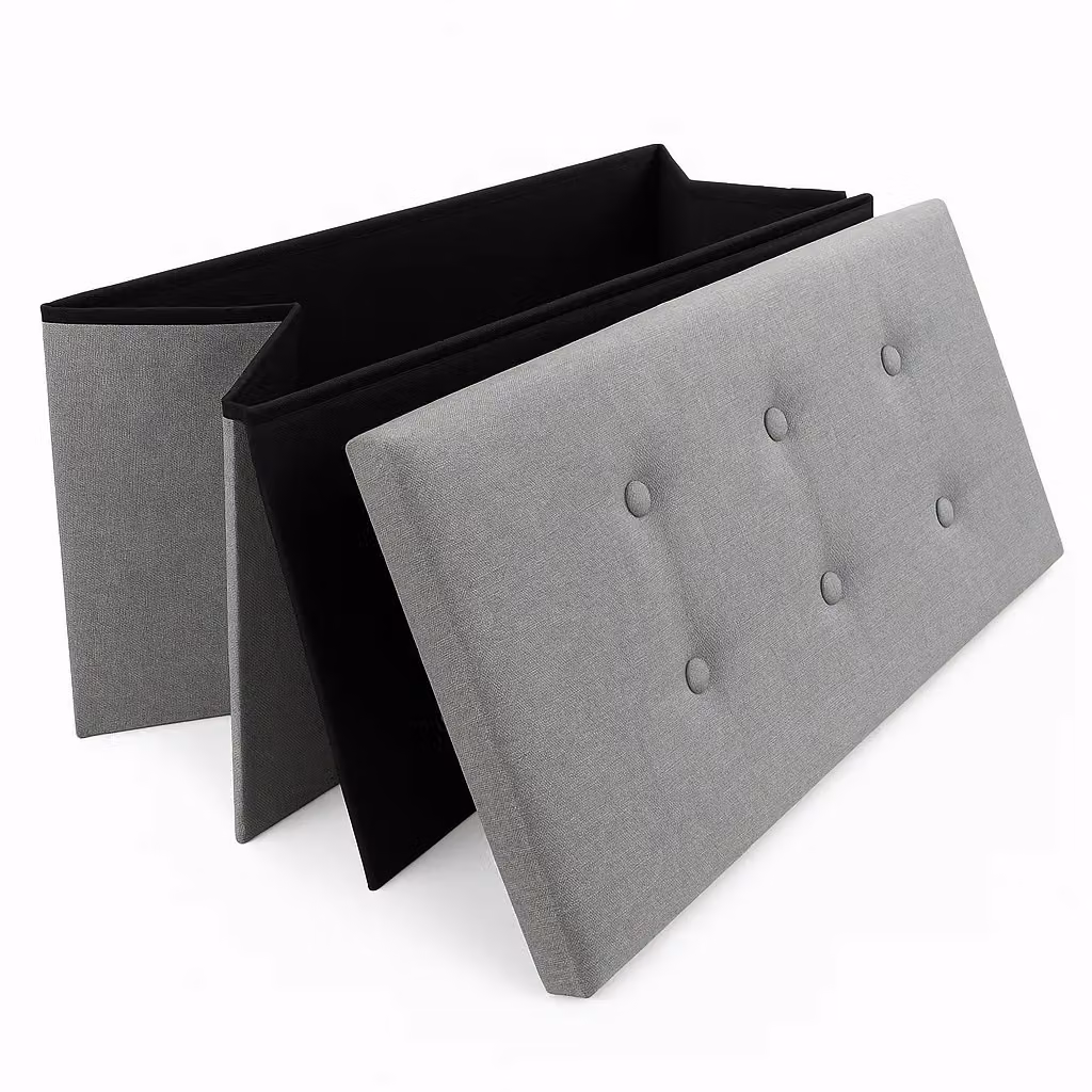 Home Republic Linen Foldable Storage Ottoman in Grey – 2