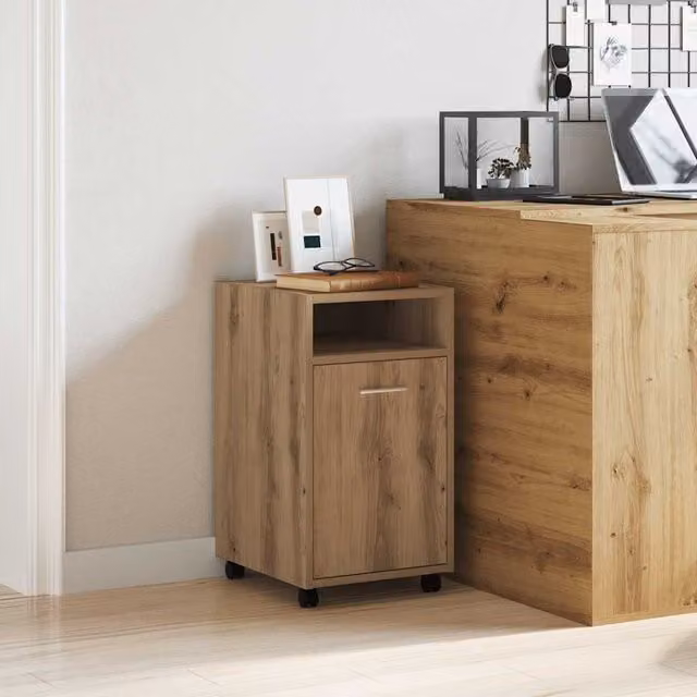 Berkfield Artisan Oak Home Cabinet with Wheels in Brown, W/D/H: 33 x 38 x 60 cm
