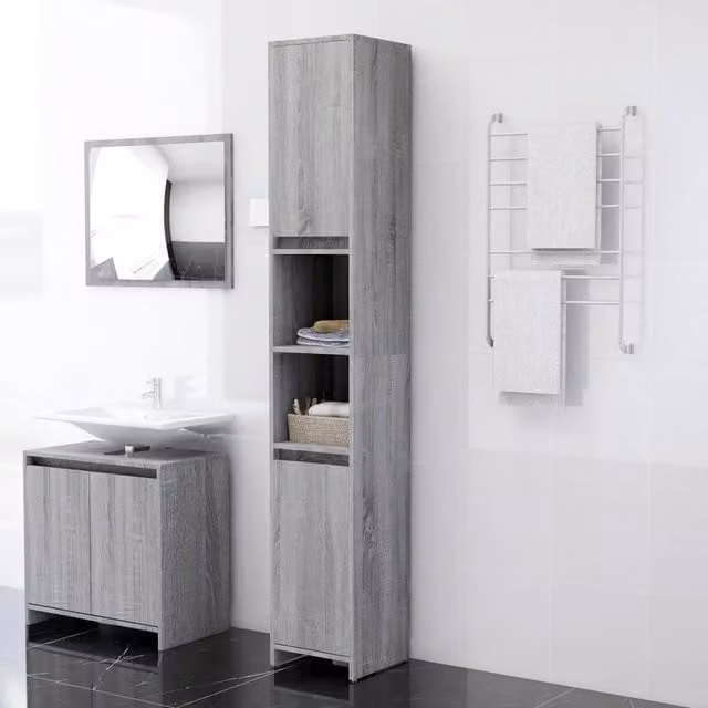 Berkfield Home Grey Sonoma Bathroom Cabinet, W/D/H: 30 x 30 x 183.5 cm