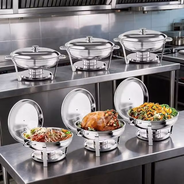 London Boutique 6-Pack Stainless Steel Chafing Dish Set with 5L Capacity in Silver