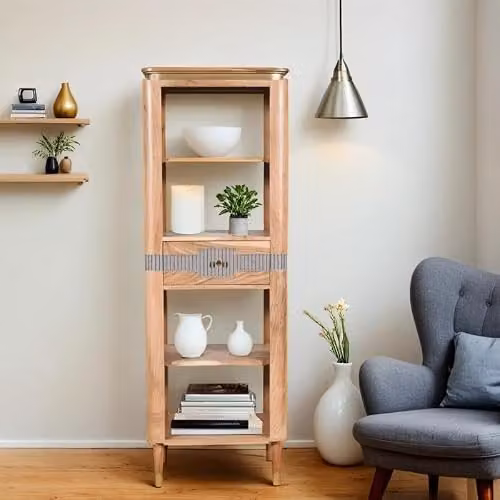 Adorable Lifestyle Wilton Slim Bookcase with 1 Drawer in Brown Acacia Wood, W: 60 cm, D: 40 cm, H: 175 cm – 2