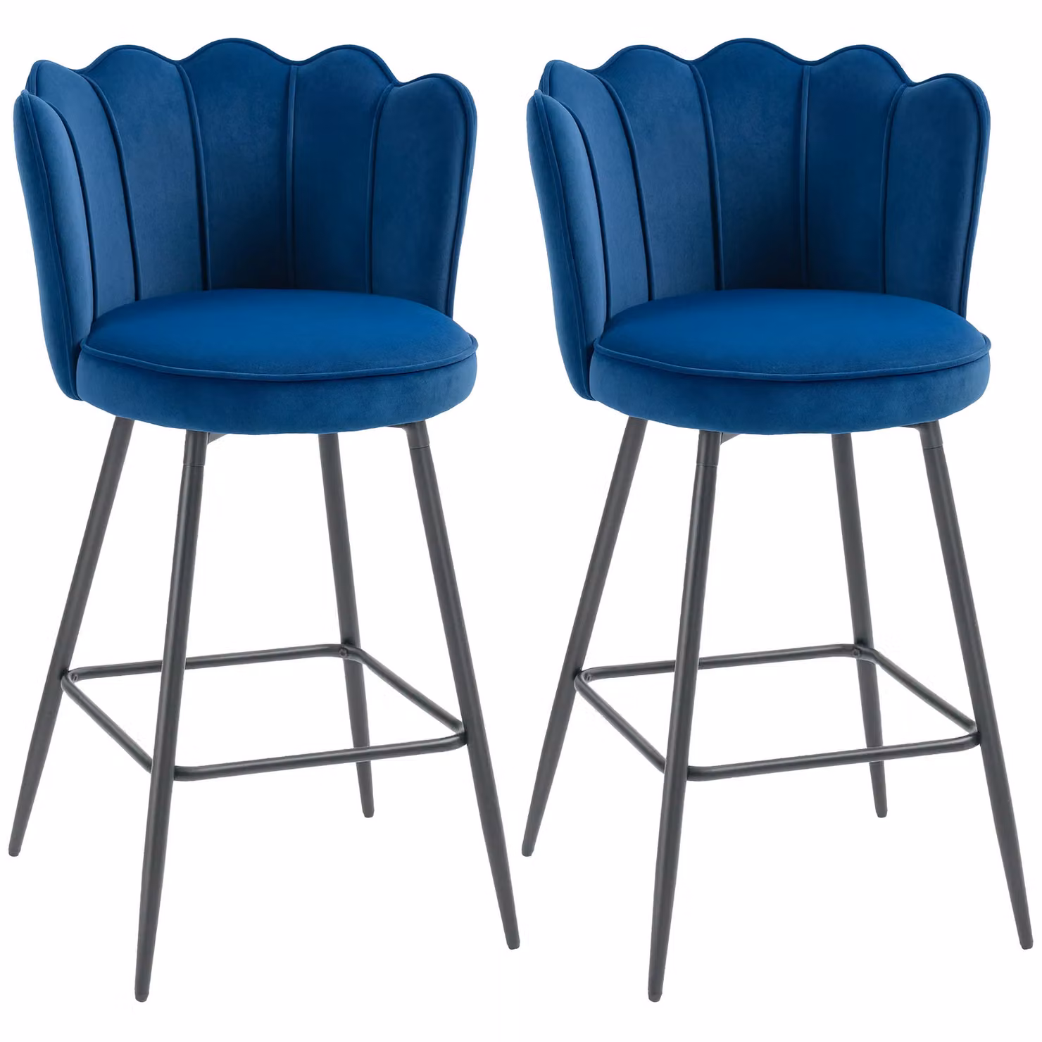 HOMCOM Set of 2 Modern Velvet Barstools with Petal Backrest in Dark Blue – 2