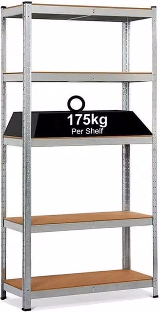 FLAVORA 5 Tier Heavy Duty Garage Storage Rack in Metallic Silver, H 180 x W 100 x D 52 cm – 1
