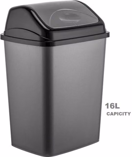 MantraRaj 16l Plastic Swing Top Kitchen Dustbin and Recycling Bin in Black and Grey