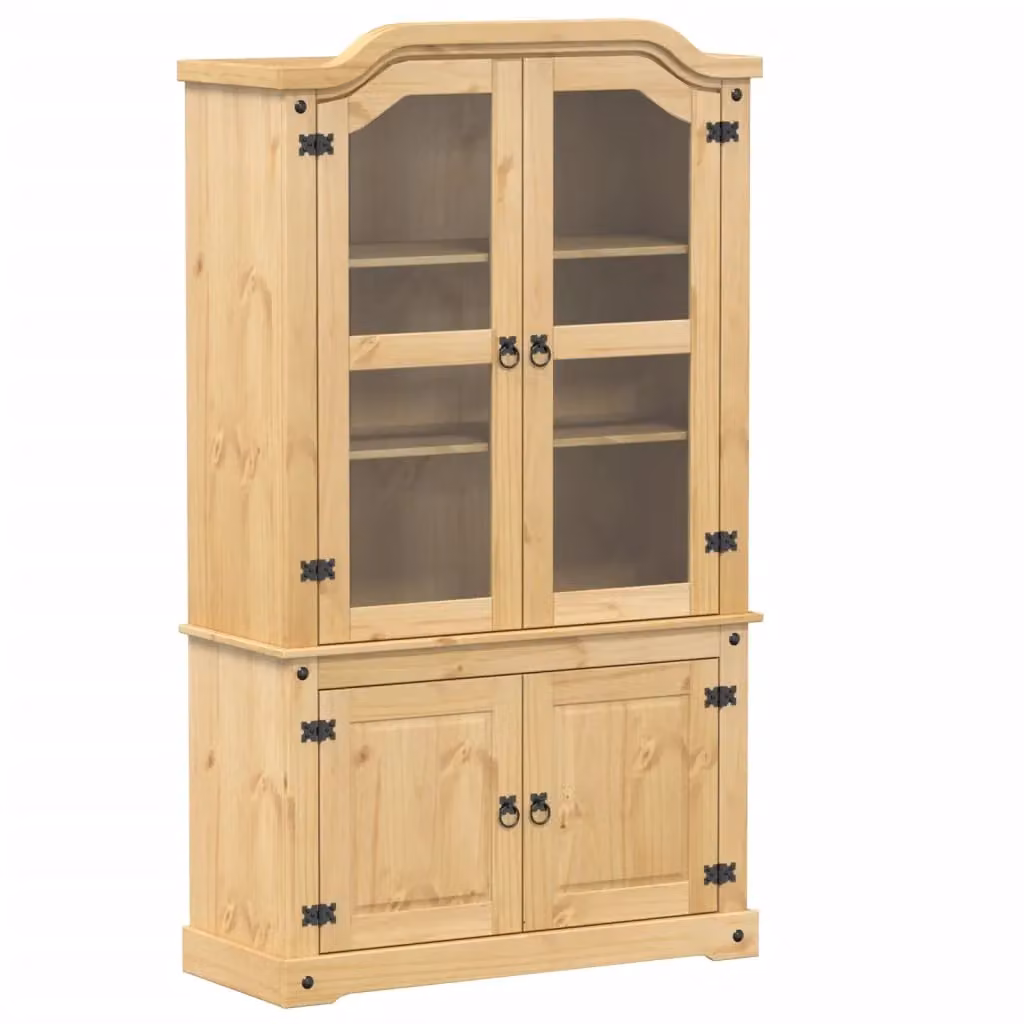 Berkfield Home Corona Glass Display Cabinet in Brown Solid Pine Wood, W/D/H: 103.5 x 42 x 180 cm – 2