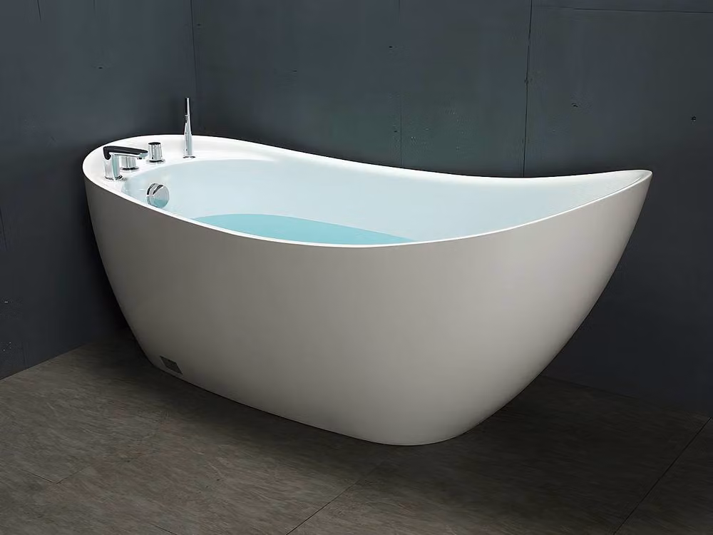 Vente-unique White Oval Freestanding Acrylic Bathtub with Tap, W/D/H: 170 x 75 x 73 cm – 3