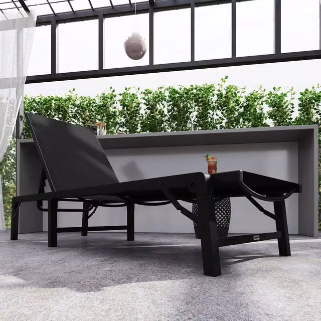 Outsunny 5-Position Adjustable Folding Sun Lounger in Black with Textilene Fabric