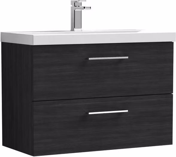 Balterley Modern Wall Hung Bathroom Vanity Unit with Basin and 2 Soft Close Drawers, Matt Black, Width: 80 cm