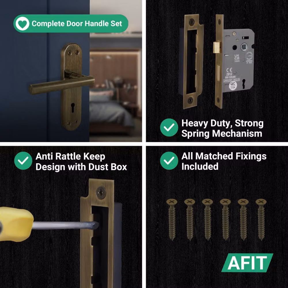 AFIT T-Bar Antique Brass Lock Backplate Handles Set in Bronze, W/D/H: 15 x 15 x 15 cm – 4