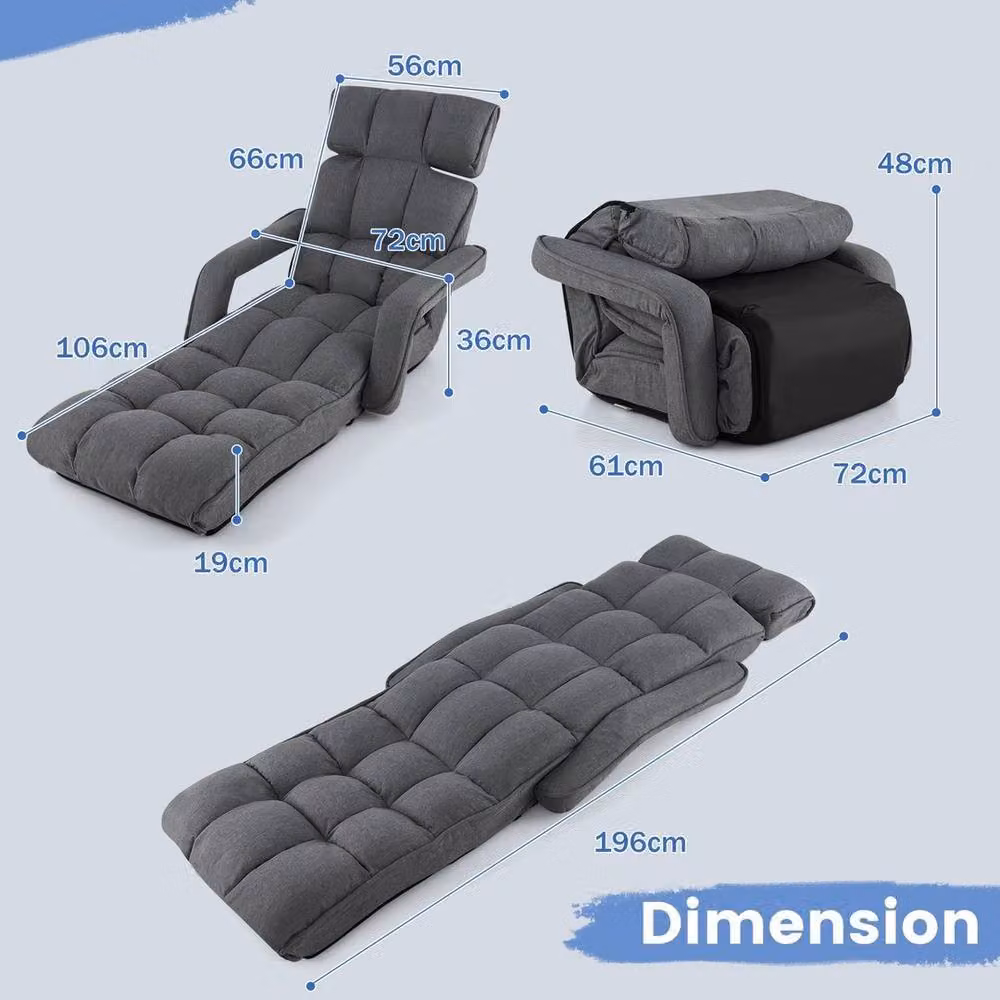 KORVIXA Modern Grey Fabric Indoor Chaise Lounger Sofa with Adjustable Headrest and Armrests, W/D/H: 100 x 100 x 100 cm – 2