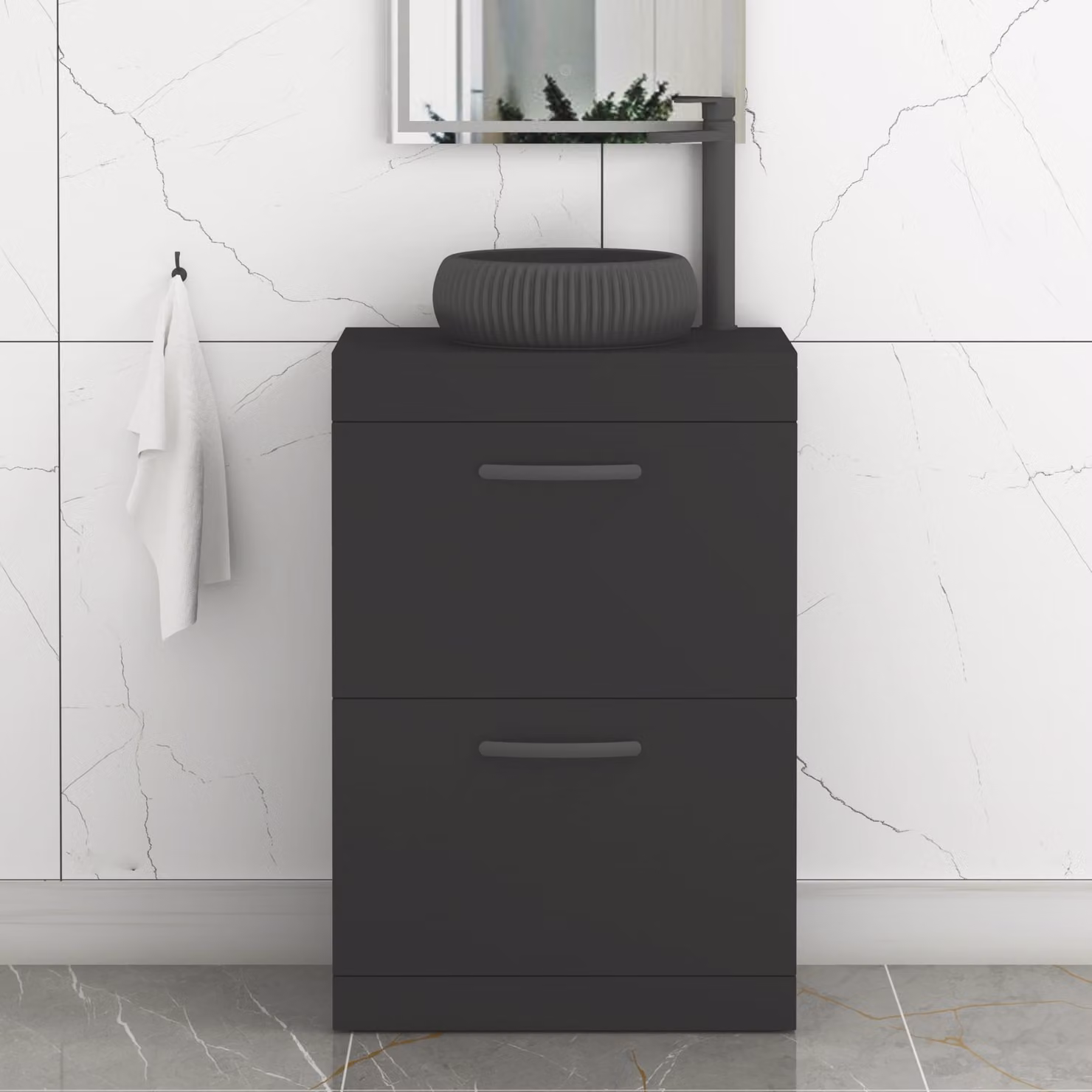 Royal Bathrooms Turin 600mm Floor Standing 2 Drawer Vanity Unit in Matt Black