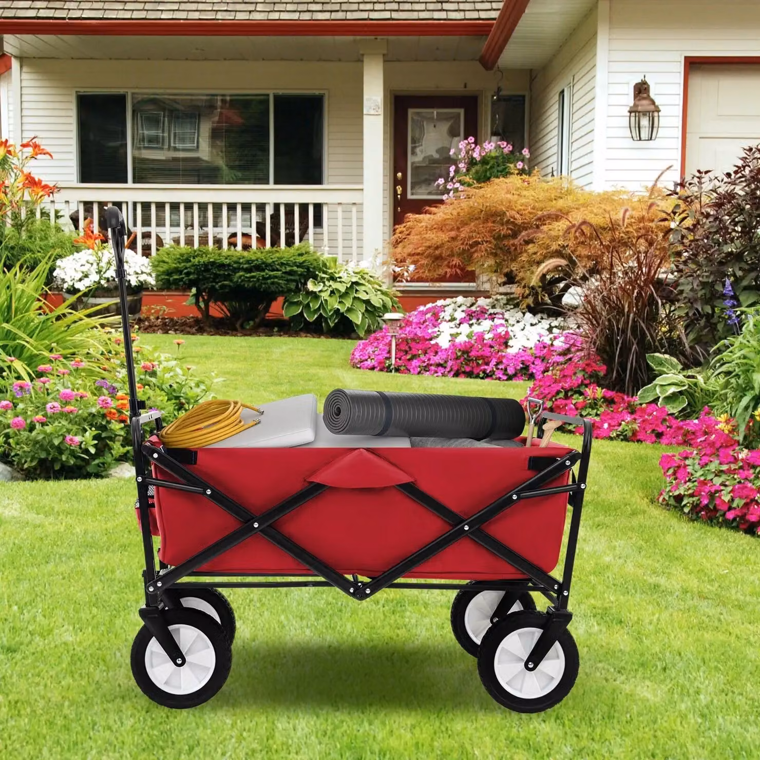 Costway Heavy Duty Collapsible Folding Outdoor Utility Wagon in Red – 3