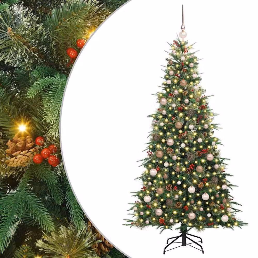 Berkfield Home Artificial Hinged Christmas Tree in Green, Height: 210 cm – 2