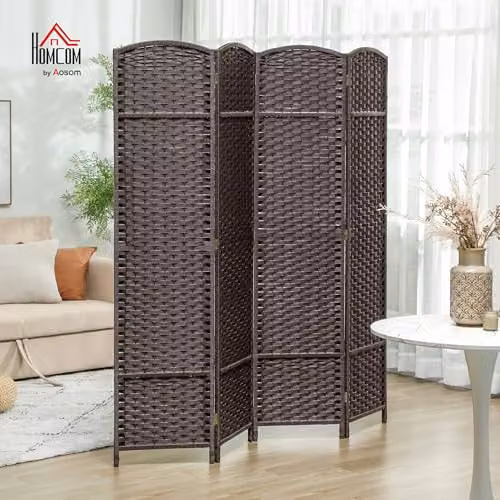 HOMCOM 4 Panel Folding Room Divider Privacy Screen, Brown, H 170 cm x W 160 cm – 2