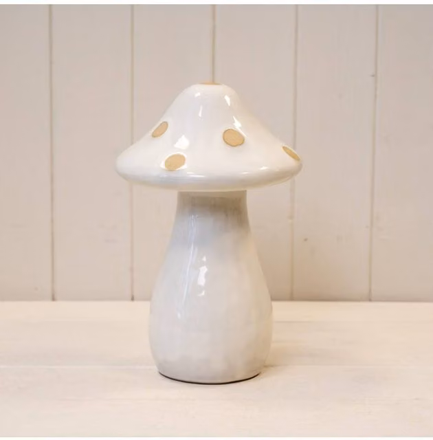 KDMD Large Polka Dot Mushroom Ceramic Ornament in Cream and Sand
