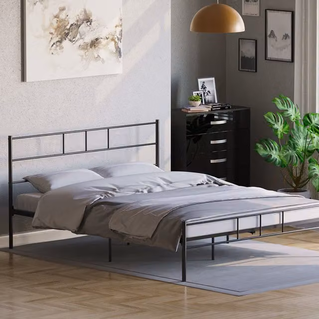 Vida Designs Dorset Modern Metal Bed Frame, Black, 180 x 200 cm
