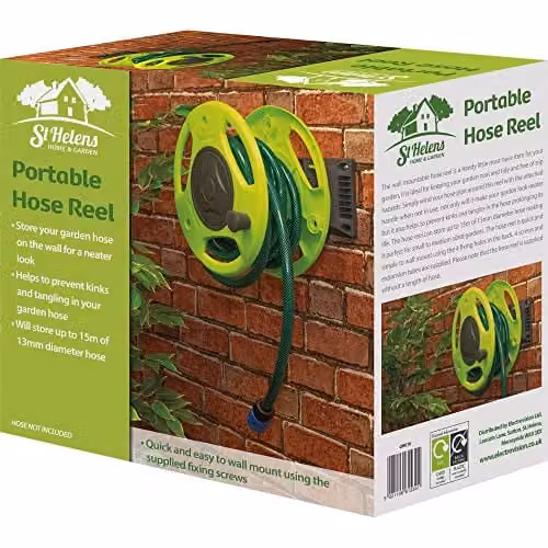 St Helens Home & Garden Wall Mounted Hose Reel in Green, Stores up to 15m of 13mm Hose – 1