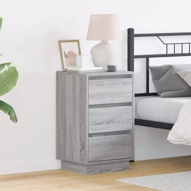Berkfield Home Modern Bedside Cabinet with Integrated LED Lighting in Grey Sonoma, W/D/H: 39 x 34.5 x 65 cm