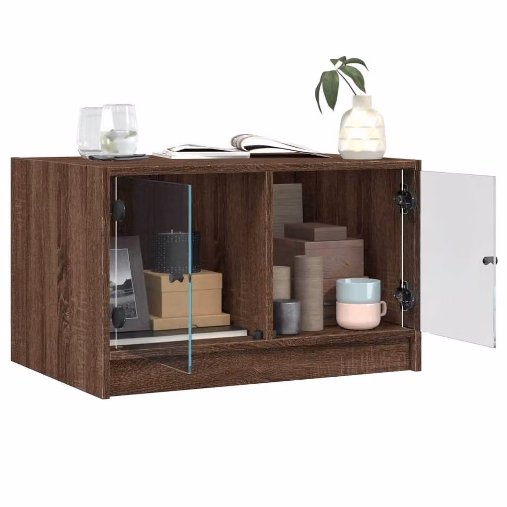 Berkfield Home Modern Coffee Table with Glass Doors in Brown Oak, W: 68 cm, D: 50 cm, H: 42 cm – 3