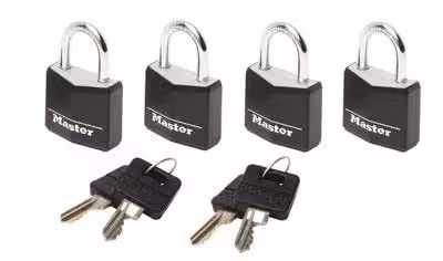 Master Lock Set of 4 Black Aluminium 20 mm Padlocks with Vinyl Covers – 1
