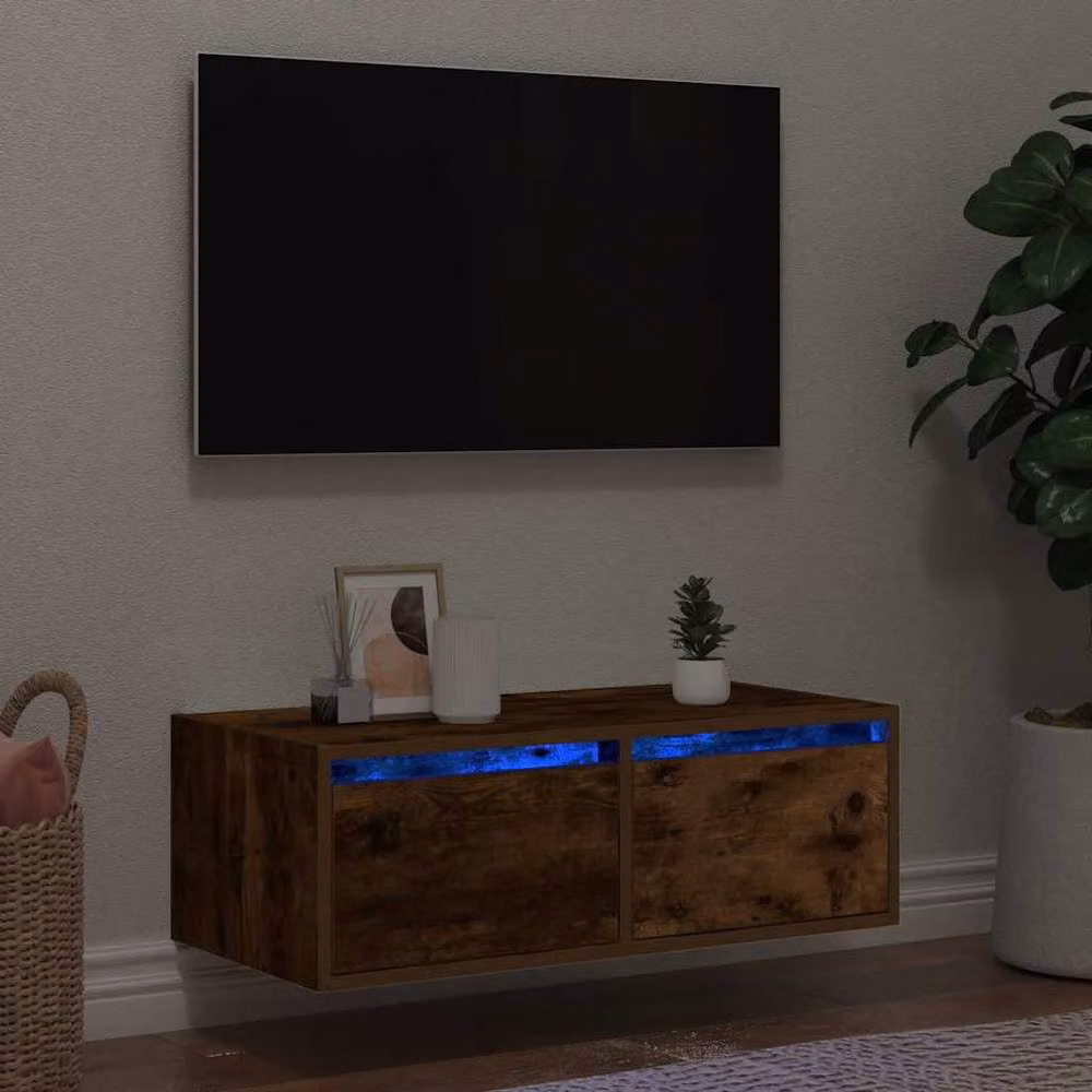 Berkfield Home Modern TV Cabinet with LED Lights in Smoked Oak Brown, W: 75 cm, D: 25 cm, H: 25 cm – 2