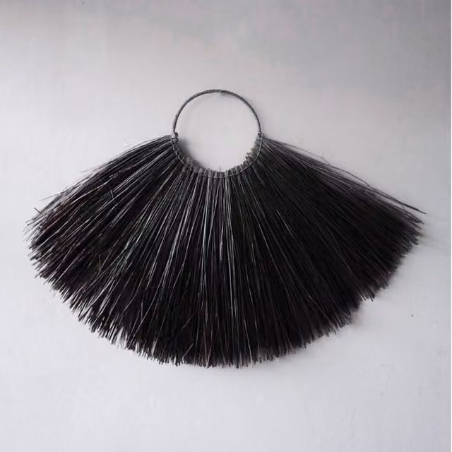 KDMK Large Black Seagrass Fan Wall Decor with Boho Rattan Geometric Design