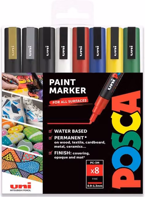 POSCA PC-3M Paint Marker Set with Bullet Nib, Foundation Colour, Pack of 8