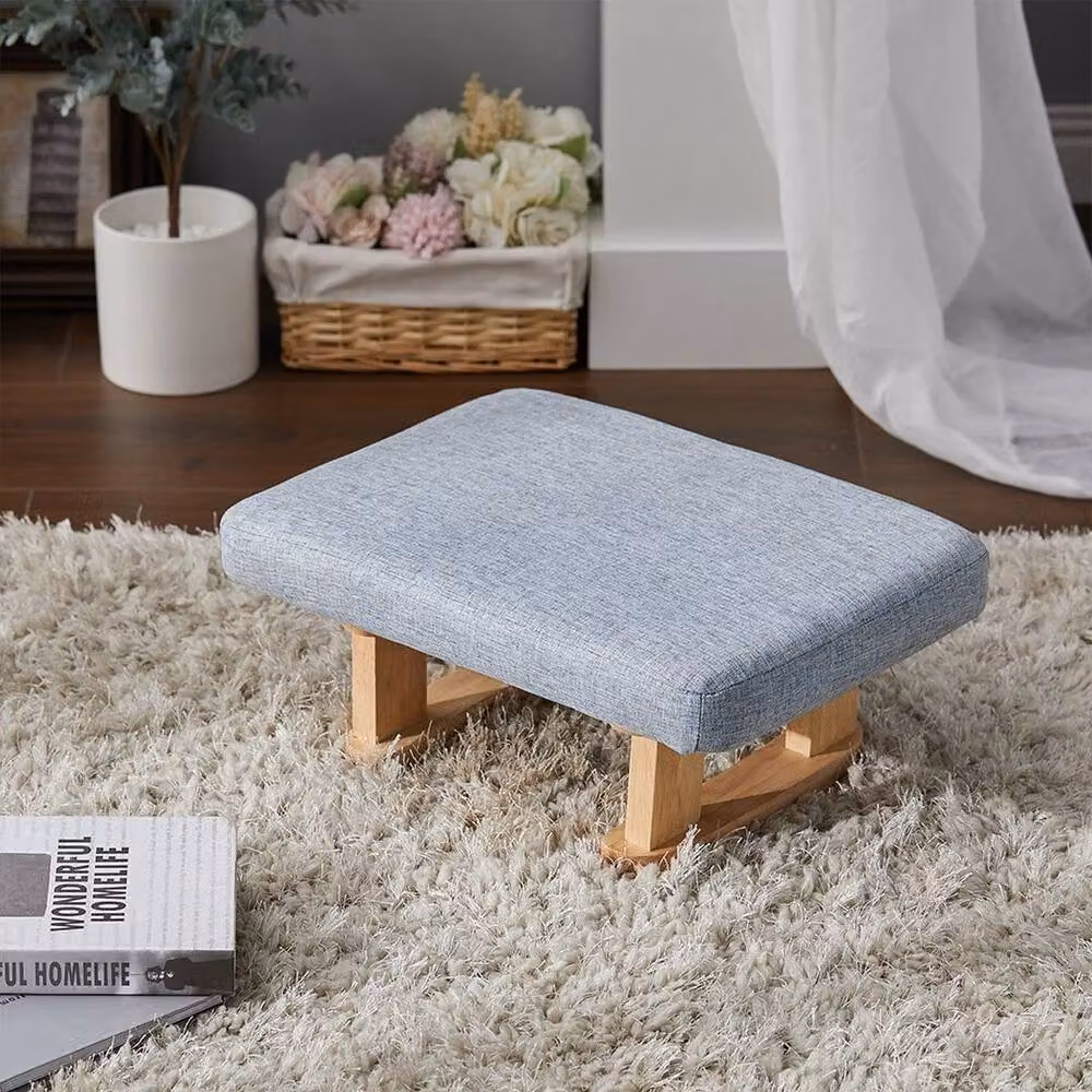 FORGEVIO Blue Small Fabric Footstool with Wood Frame – 2