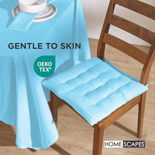 Homescapes Blue Cotton Seat Pad with Tie Cords, W/D/H: 40 x 40 x 6.5 cm – 3