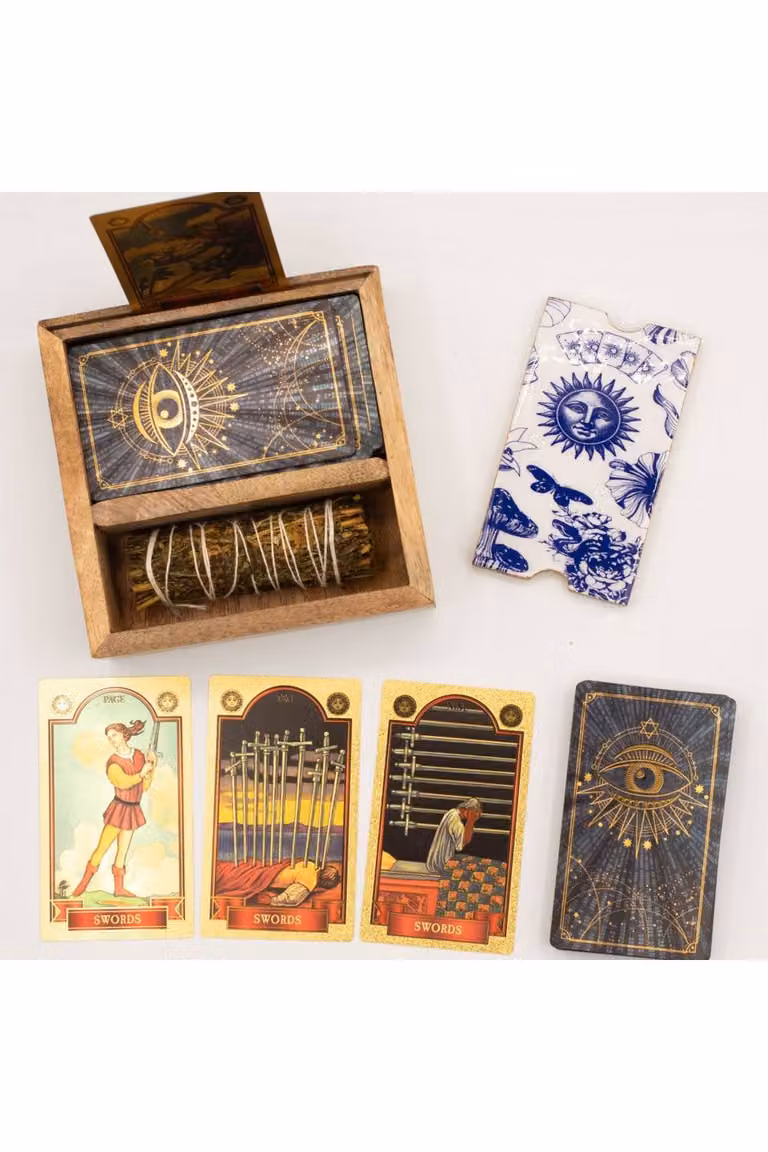 KDMD Elegant Brown Ceramic Tarot Box with Triple Moon and Card Display