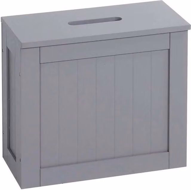 KORVIXA Grey Wooden Slimline Freestanding Bathroom Storage Unit W: 90 cm, D: 33 cm, H: 90 cm – 1
