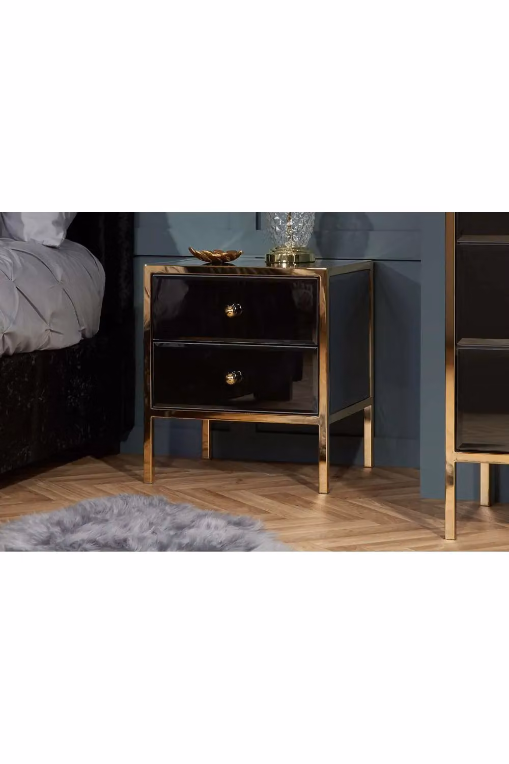 Birlea Fenwick 2 Drawer Bedside Table in Black and Gold with Glass Top – 3
