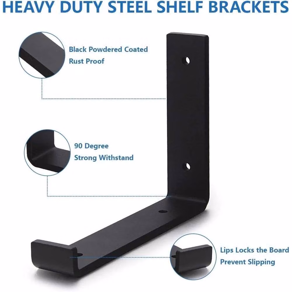 FLAVORA 4 Pack Industrial Steel Shelf Brackets in Matt Black – 5
