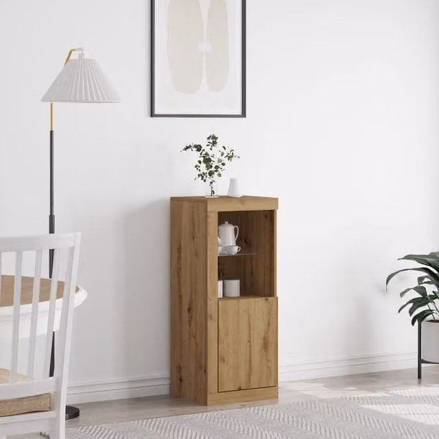 Berkfield Home Artisan Oak Sideboard with Integrated LED Lights, Brown, W/D/H: 41 x 37 x 100 cm