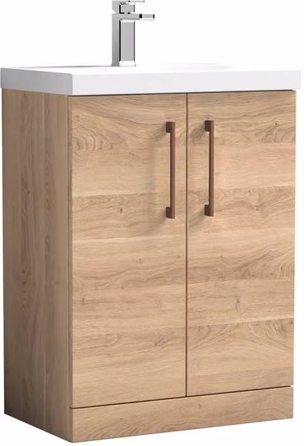 Balterley Contemporary 2-Door Bathroom Floor Vanity and Basin, Bleached Oak, Brown, Width: 60 cm