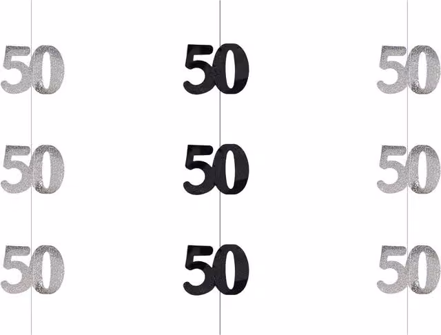 Shatchi 50th Birthday Hanging Pennant String in Black and Silver