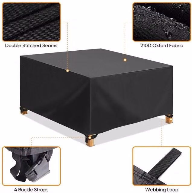 VOGREX Waterproof Anti-UV Rattan Garden Table Cover in Black, W/D/H: 90 x 90 x 90 cm – 1