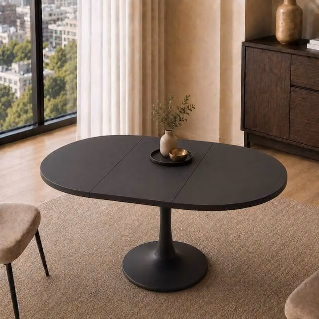 Merax Modern Extendable Round Dining Table in Black, Diameter: 100-140 cm