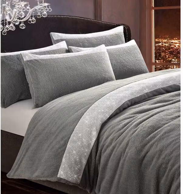 Velosso Beaux Shimmer Duvet Cover and Pillowcase Set in Silver/Grey, Single, W: 90 cm, L: 200 cm