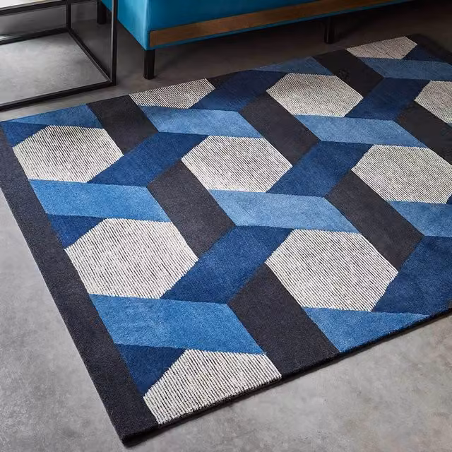 The Rug Shop UK Blue Modern Geometric Machine Woven Area Rug W: 160 cm, D: 230 cm