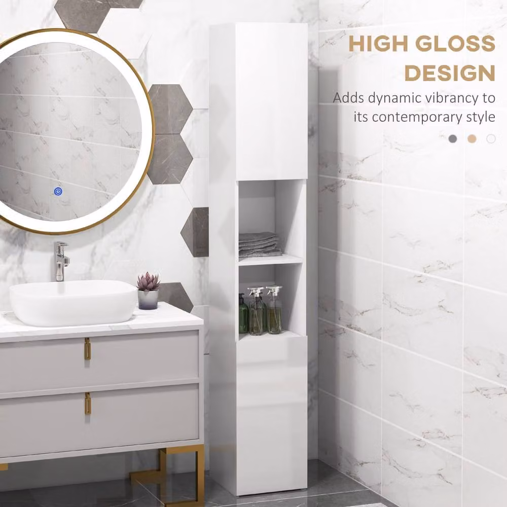 Wyld Haus Yoco High Gloss White Freestanding Bathroom Storage Cabinet with Hinged Doors and Internal Shelves – 3