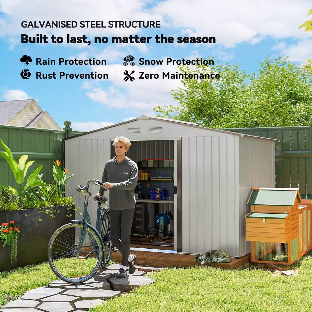Rolipo Silver Galvanised Steel Metal Garden Shed with Foundation Kit and Ventilation, W: 274.32 cm, D: 182.88 cm, H: 192.0 cm – 4