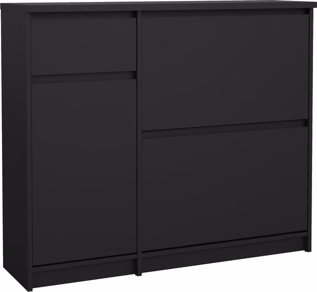Furniture To Go Naia Shoe Cabinet with 2 Flip Down Doors and 1 Drawer in White High Gloss and Black Matt